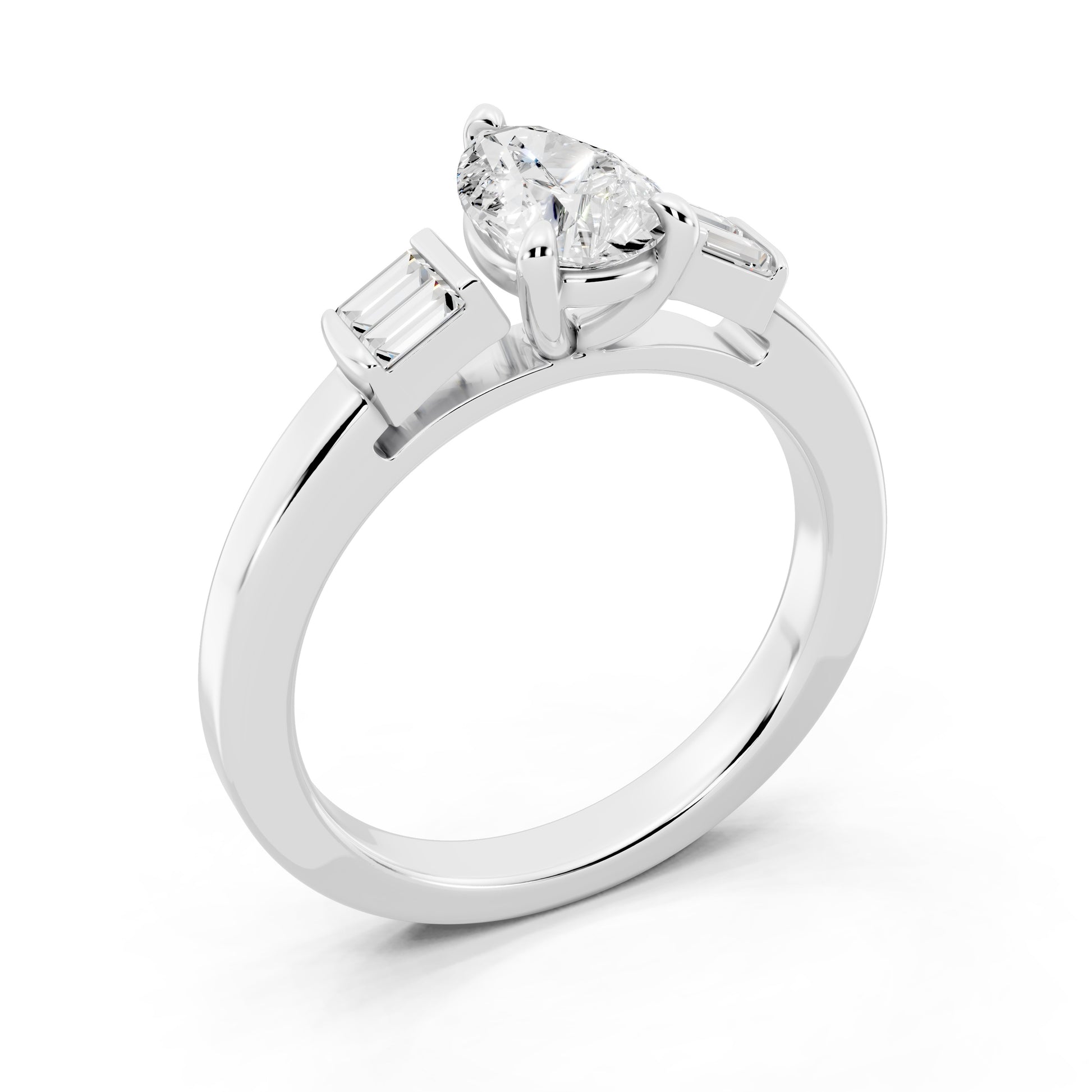 Customizable 1ct Lab Diamond Pear cut Engagement Ring with 4 baguette side diamonds