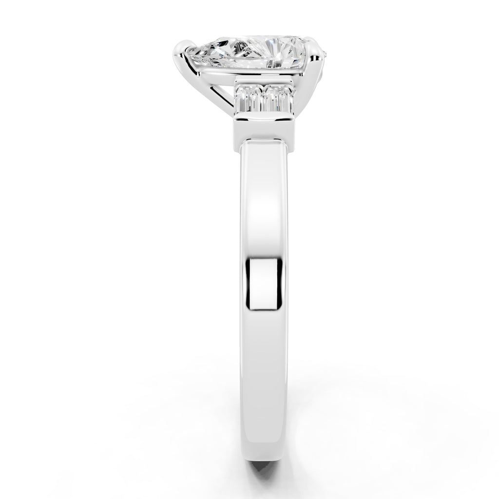 Customizable 1ct Lab Diamond Pear cut Engagement Ring with 4 baguette side diamonds