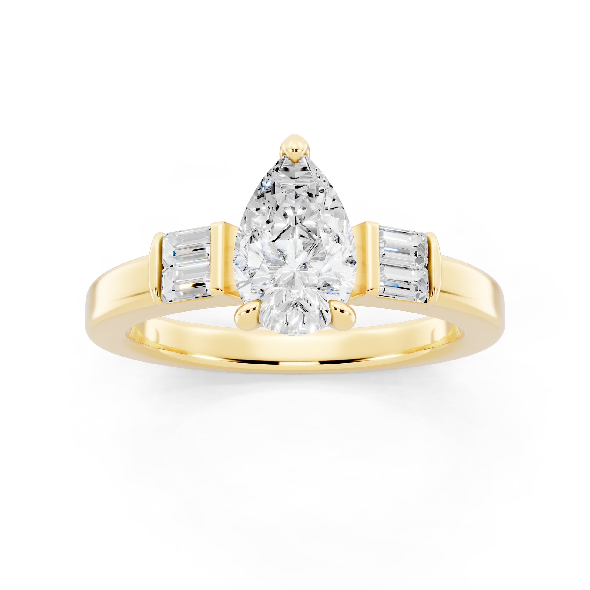 Customizable 1ct Lab Diamond Pear cut Engagement Ring with 4 baguette side diamonds