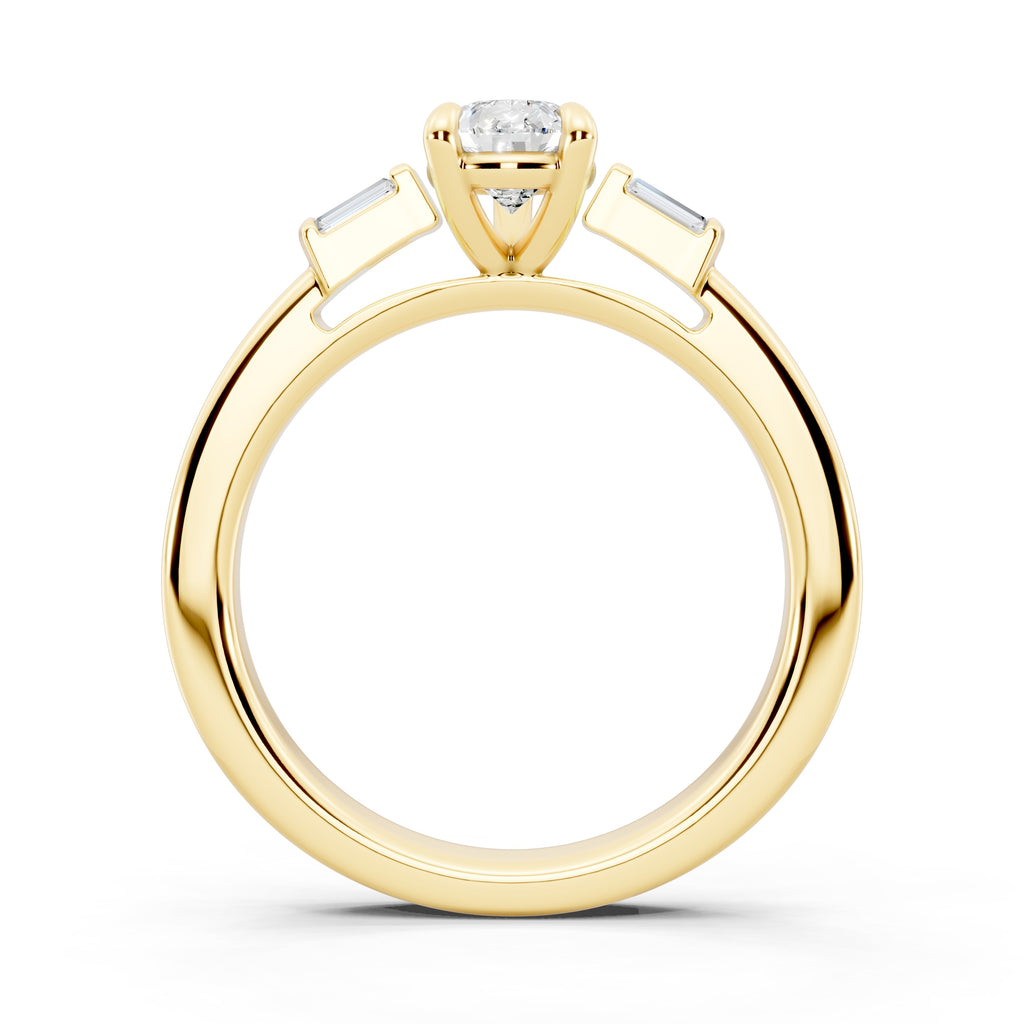 Customizable 1ct Lab Diamond Pear cut Engagement Ring with 4 baguette side diamonds