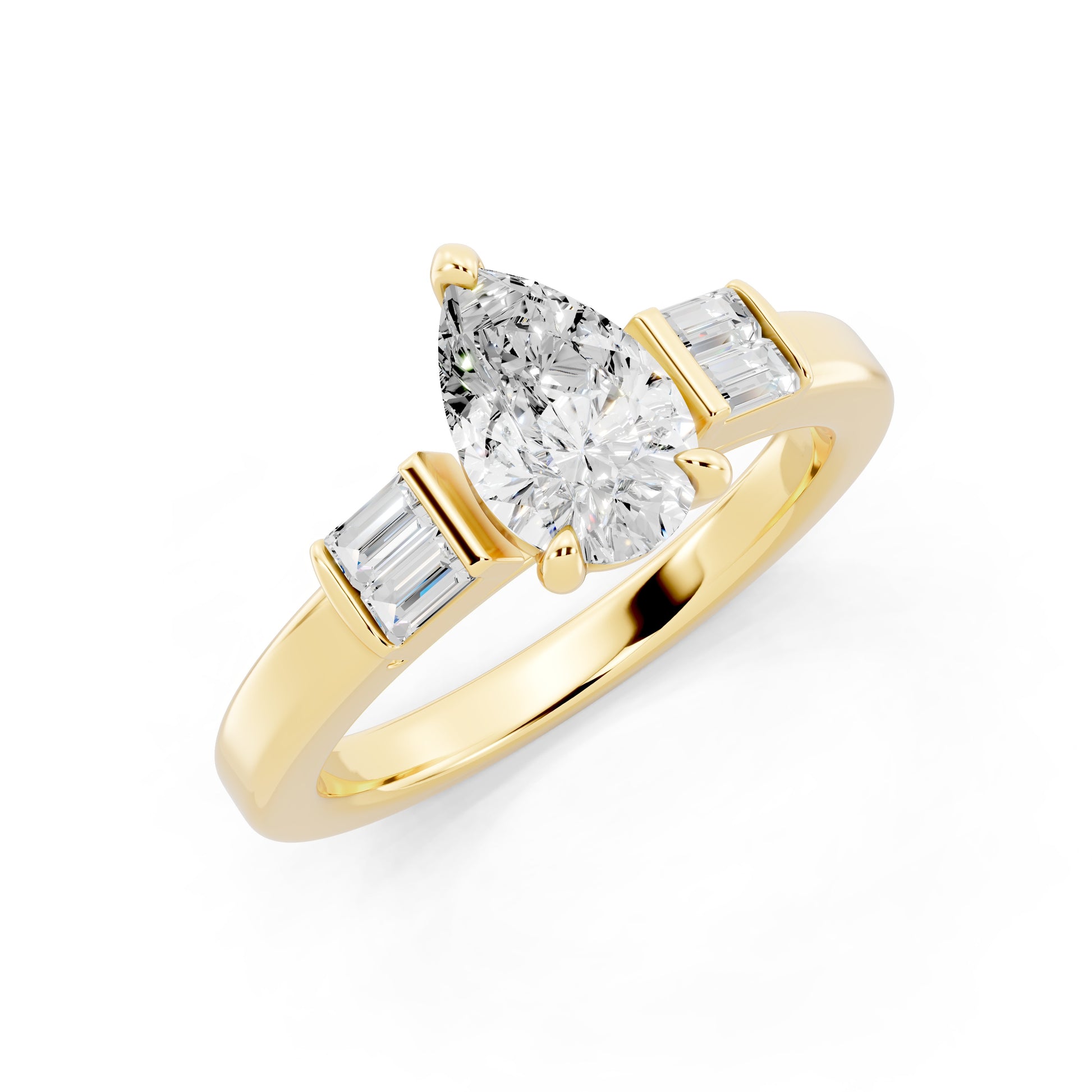 Customizable 1ct Lab Diamond Pear cut Engagement Ring with 4 baguette side diamonds