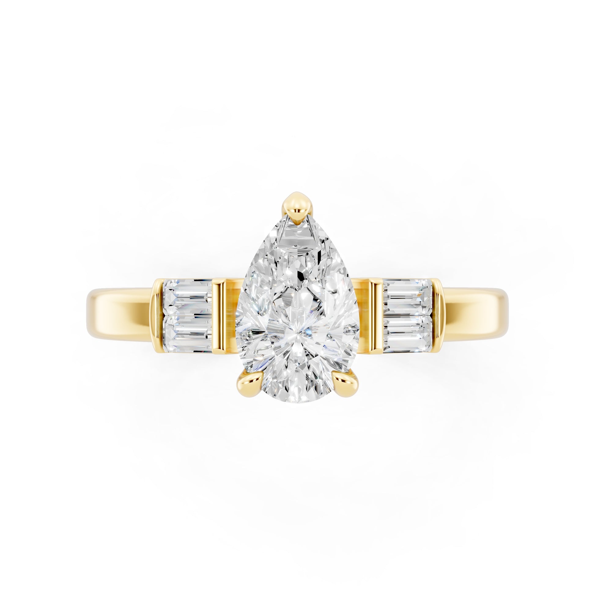 Customizable 1ct Lab Diamond Pear cut Engagement Ring with 4 baguette side diamonds