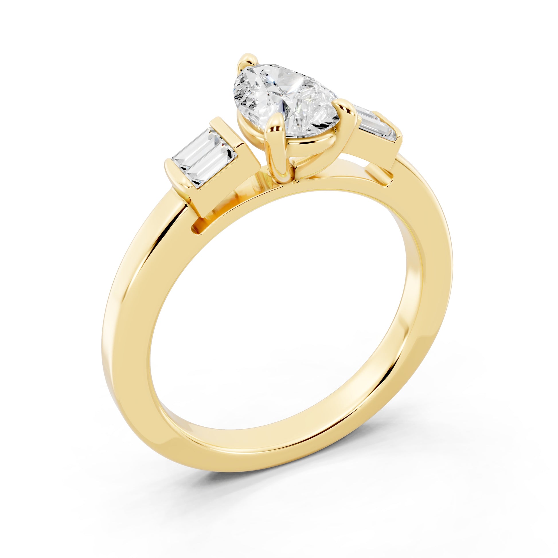 Customizable 1ct Lab Diamond Pear cut Engagement Ring with 4 baguette side diamonds