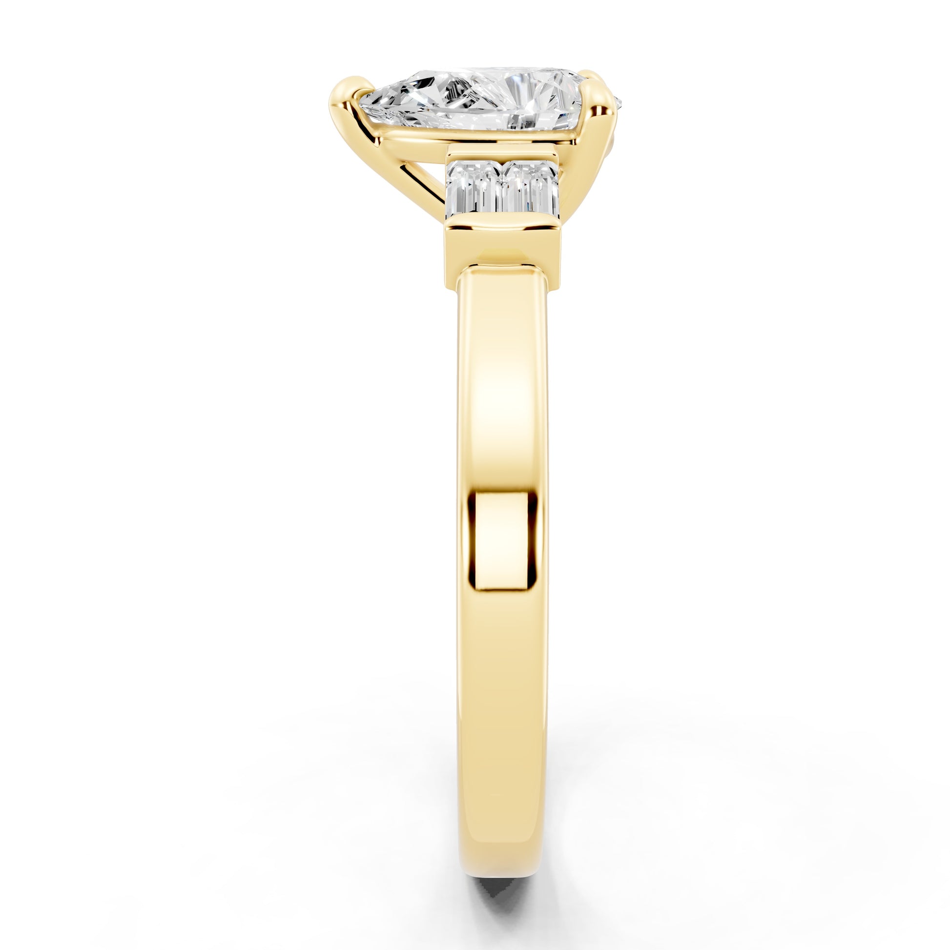 Customizable 1ct Lab Diamond Pear cut Engagement Ring with 4 baguette side diamonds