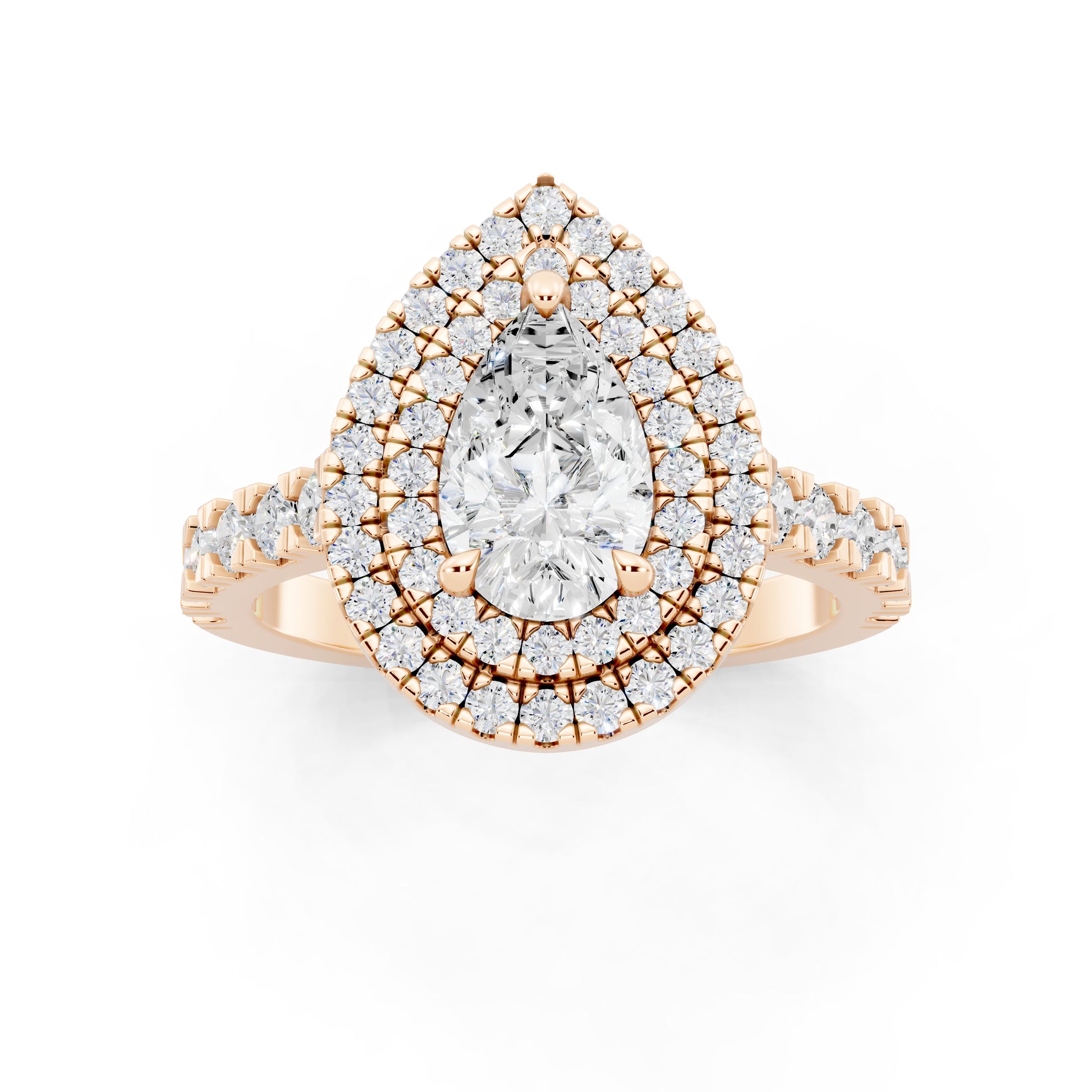 Customizable 1ct Lab Diamond Pear cut Engagement Ring with double Halo