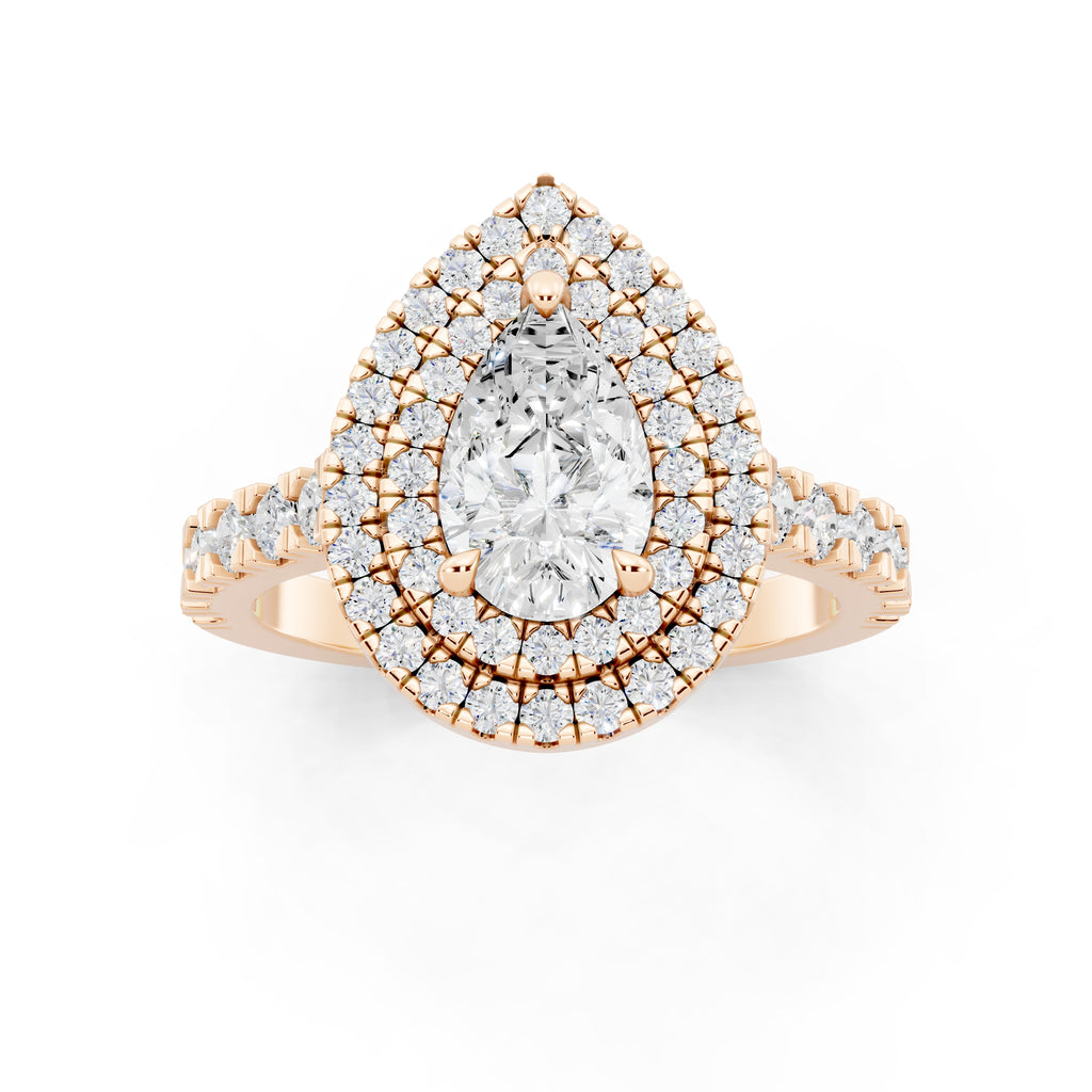 Customizable 1ct Lab Diamond Pear cut Engagement Ring with double Halo