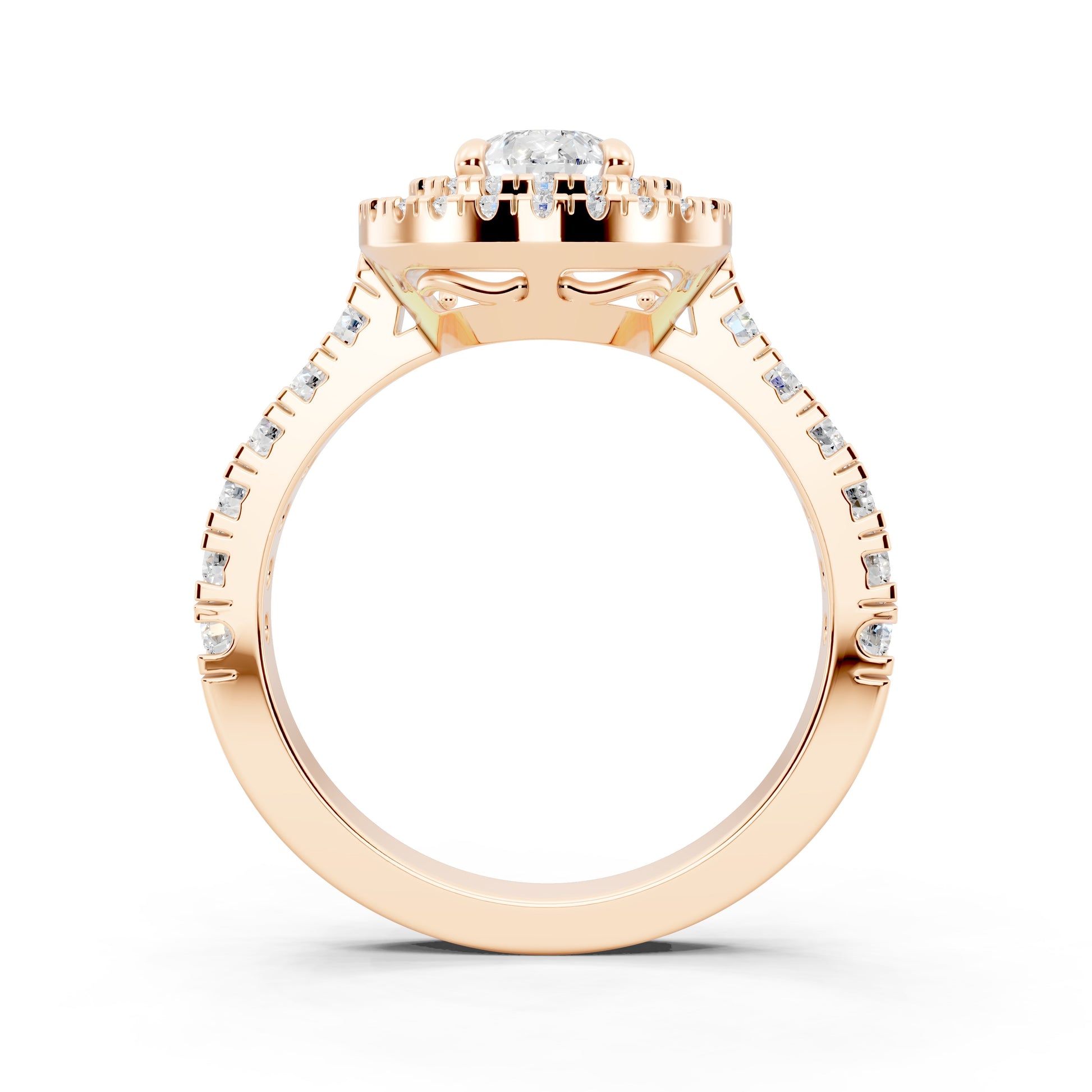 Customizable 1ct Lab Diamond Pear cut Engagement Ring with double Halo