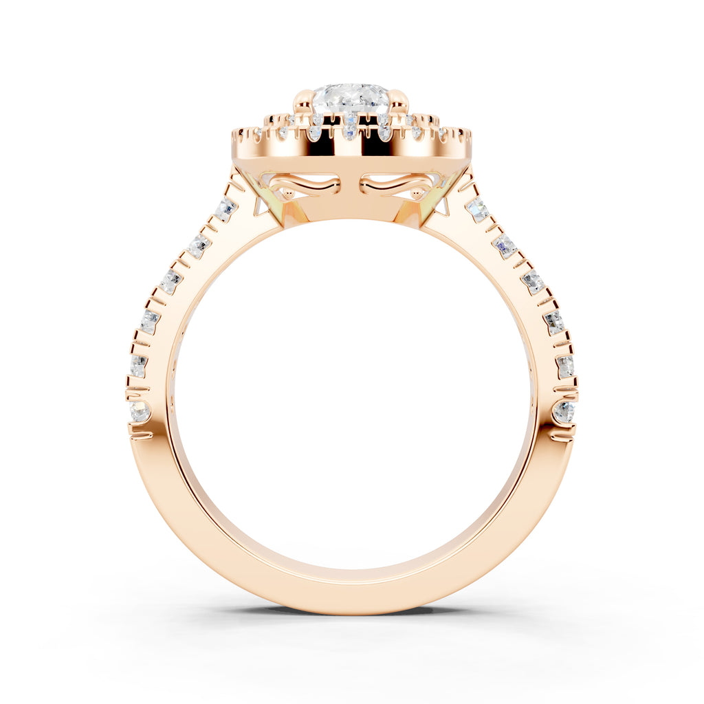 Customizable 1ct Lab Diamond Pear cut Engagement Ring with double Halo