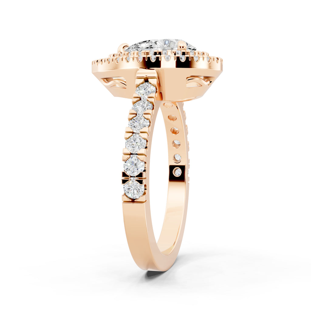 Customizable 1ct Lab Diamond Pear cut Engagement Ring with double Halo