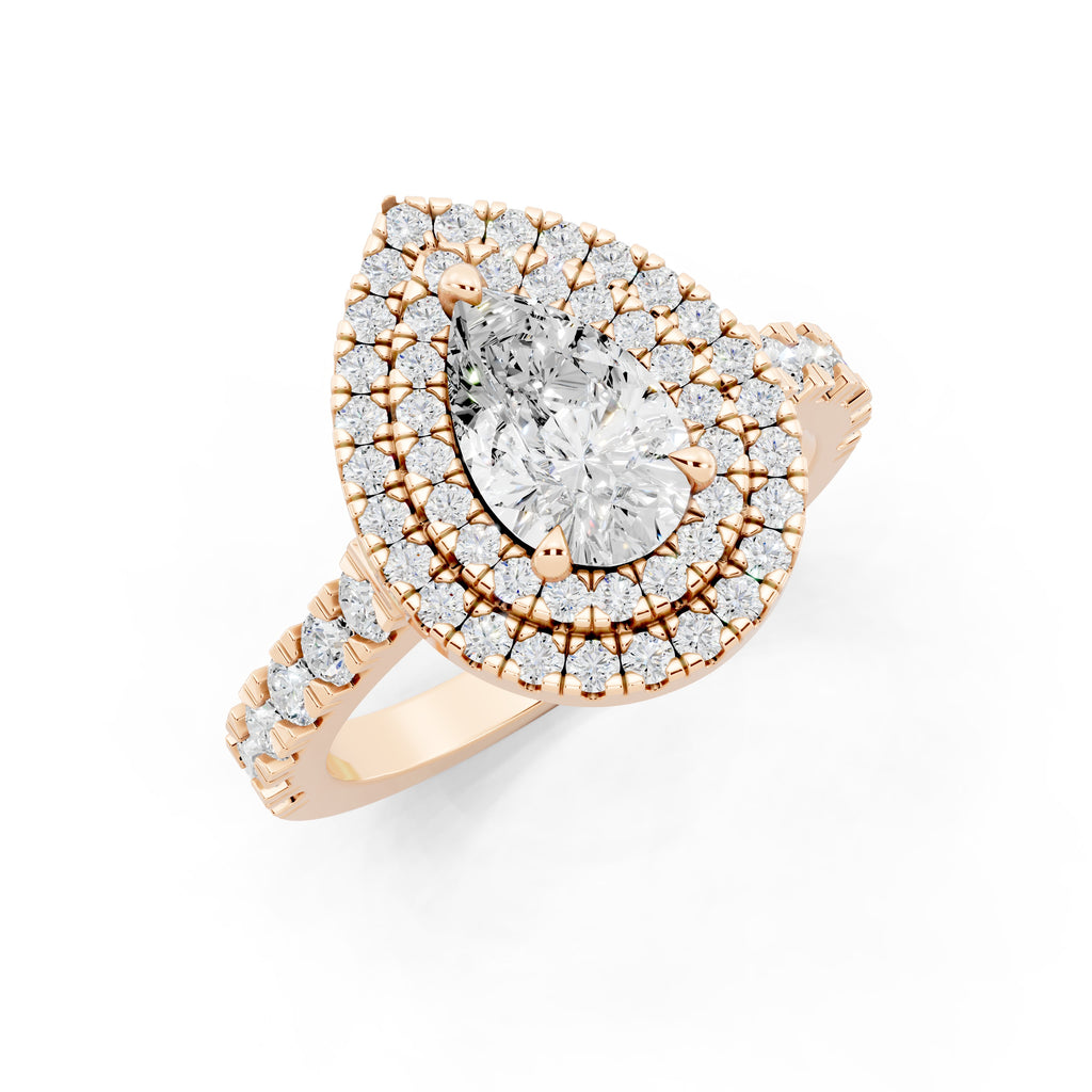 Customizable 1ct Lab Diamond Pear cut Engagement Ring with double Halo