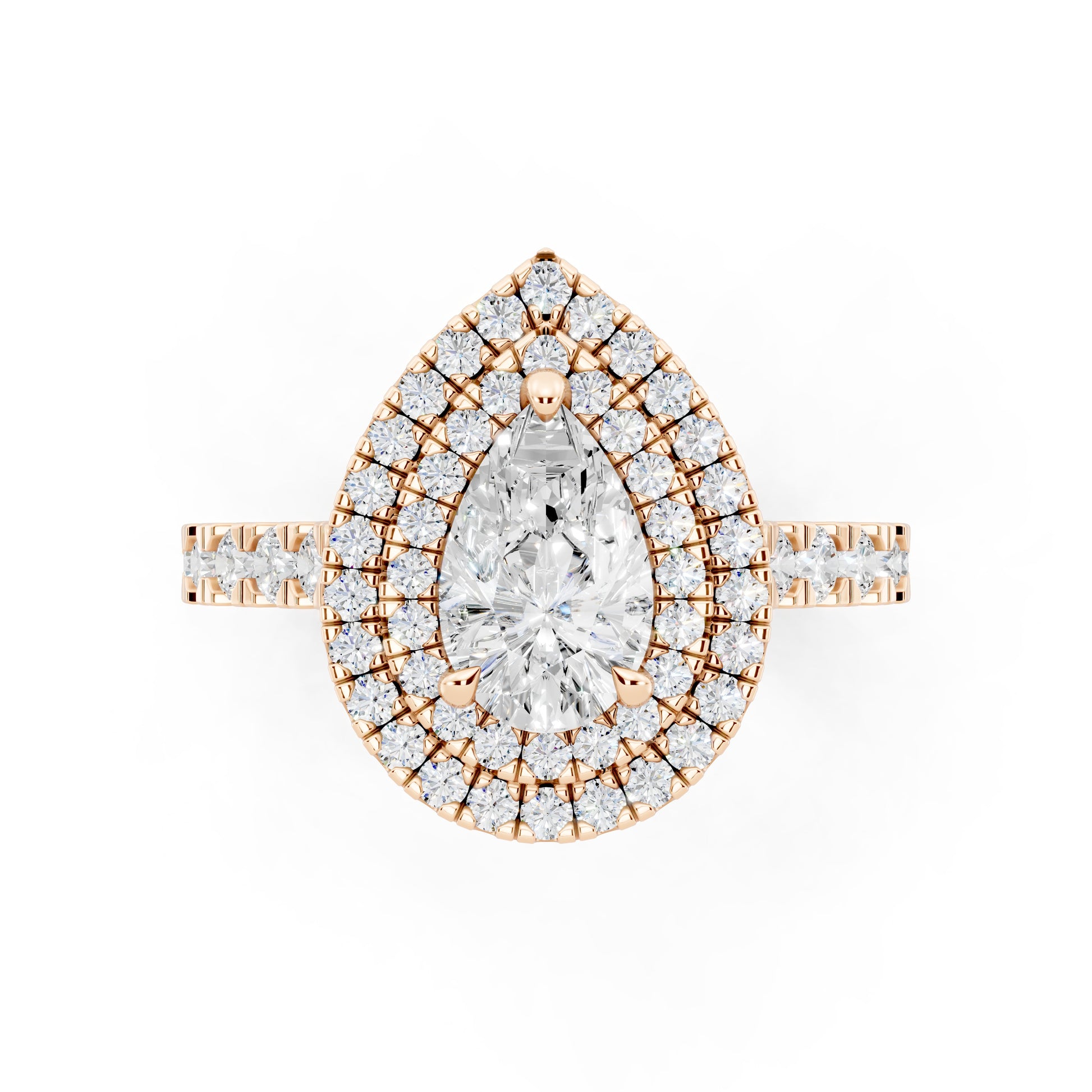 Customizable 1ct Lab Diamond Pear cut Engagement Ring with double Halo