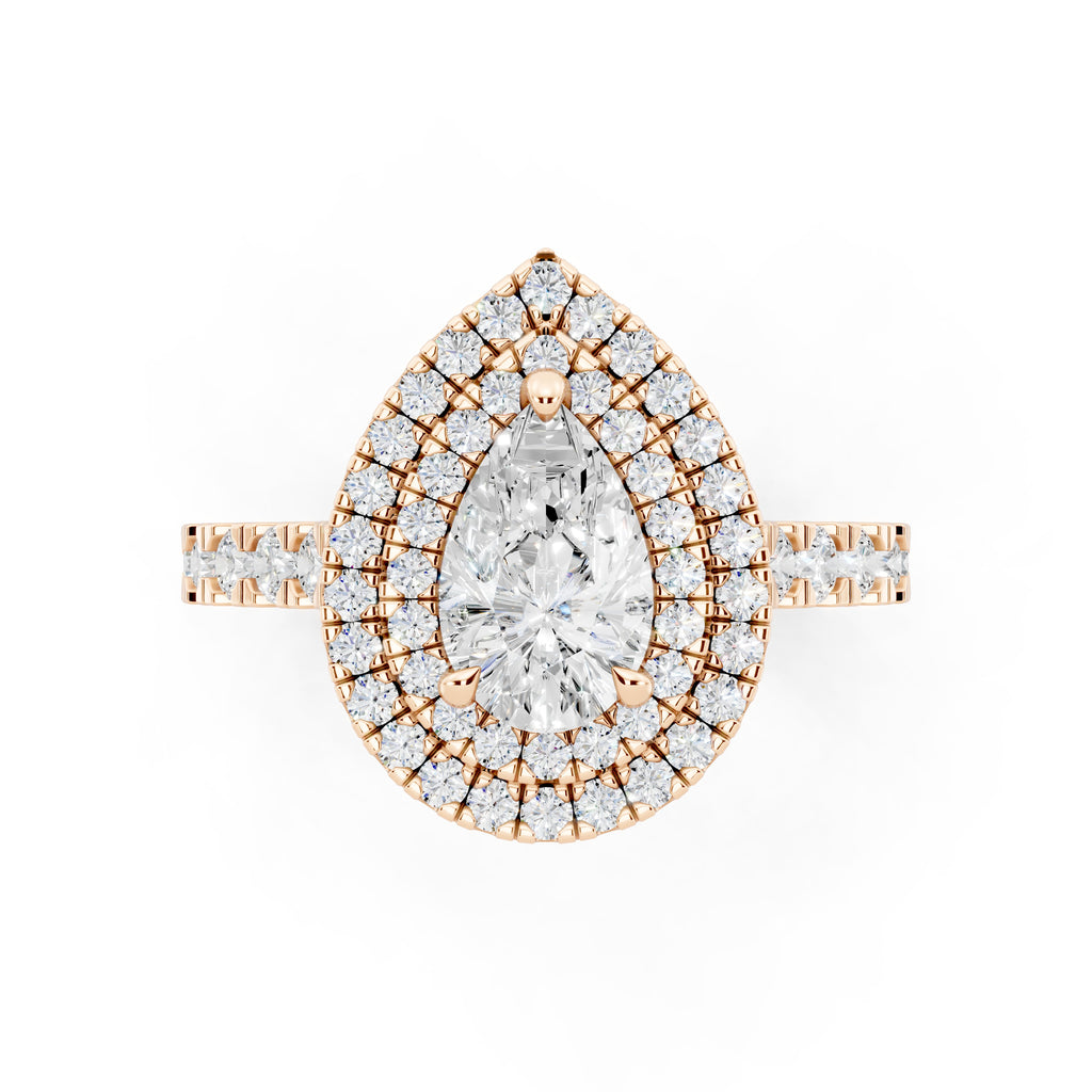 Customizable 1ct Lab Diamond Pear cut Engagement Ring with double Halo