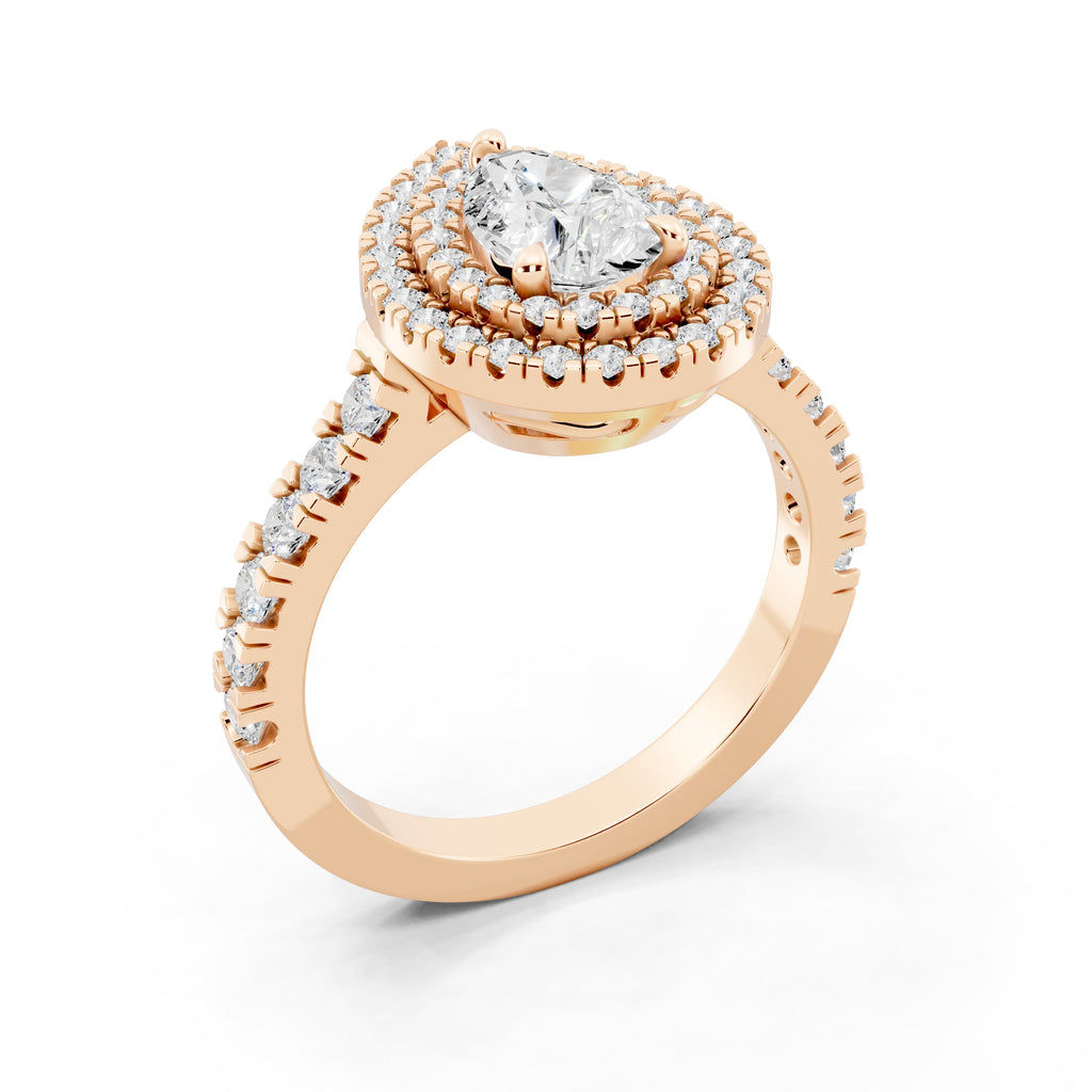 Customizable 1ct Lab Diamond Pear cut Engagement Ring with double Halo