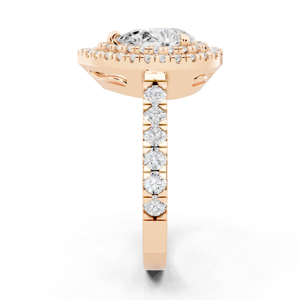 Customizable 1ct Lab Diamond Pear cut Engagement Ring with double Halo