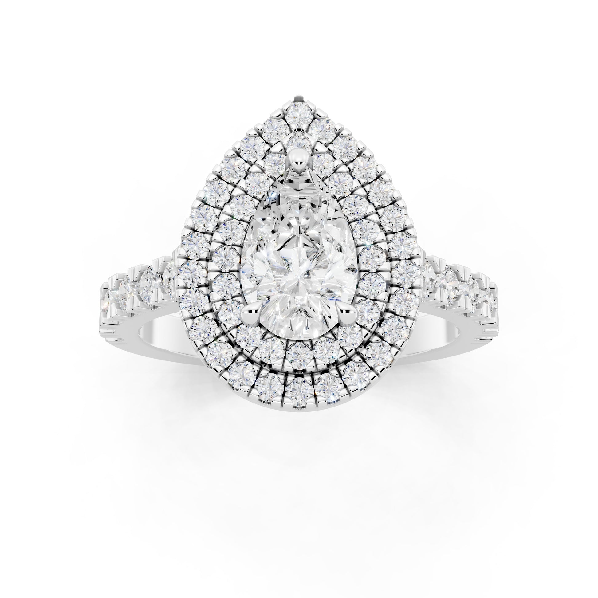 Customizable 1ct Lab Diamond Pear cut Engagement Ring with double Halo