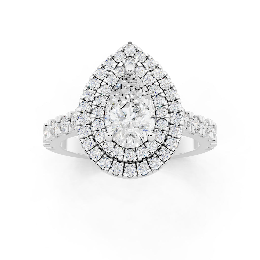 Customizable 1ct Lab Diamond Pear cut Engagement Ring with double Halo