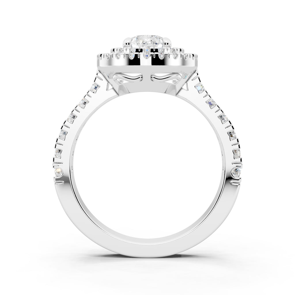 Customizable 1ct Lab Diamond Pear cut Engagement Ring with double Halo