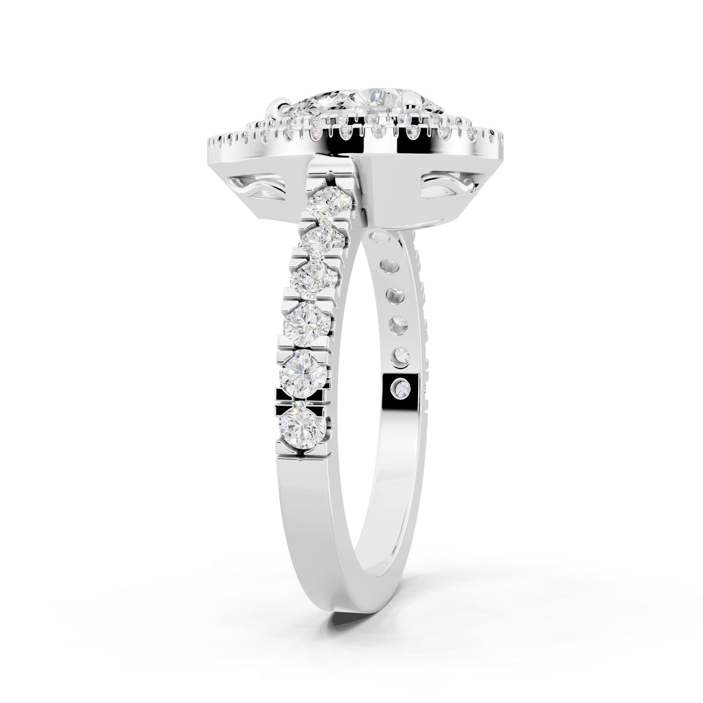 Customizable 1ct Lab Diamond Pear cut Engagement Ring with double Halo