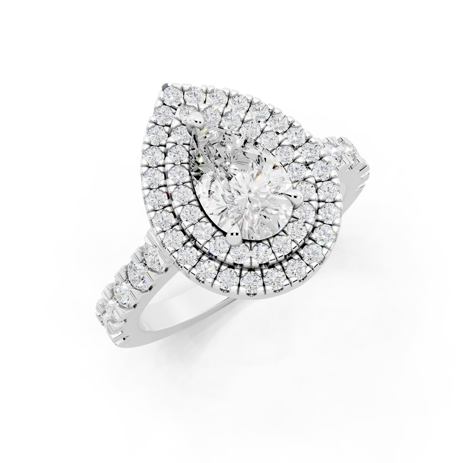 Customizable 1ct Lab Diamond Pear cut Engagement Ring with double Halo