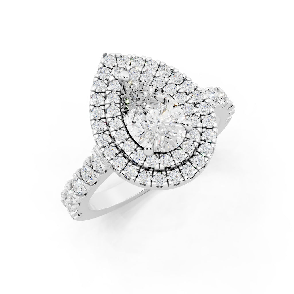 Customizable 1ct Lab Diamond Pear cut Engagement Ring with double Halo