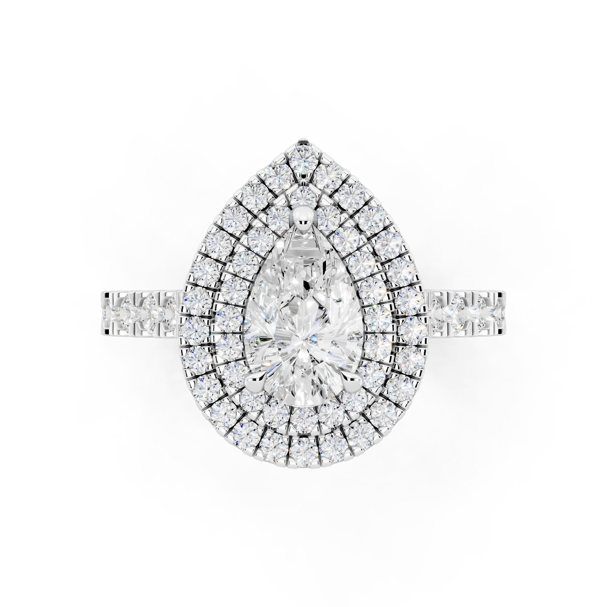 Customizable 1ct Lab Diamond Pear cut Engagement Ring with double Halo