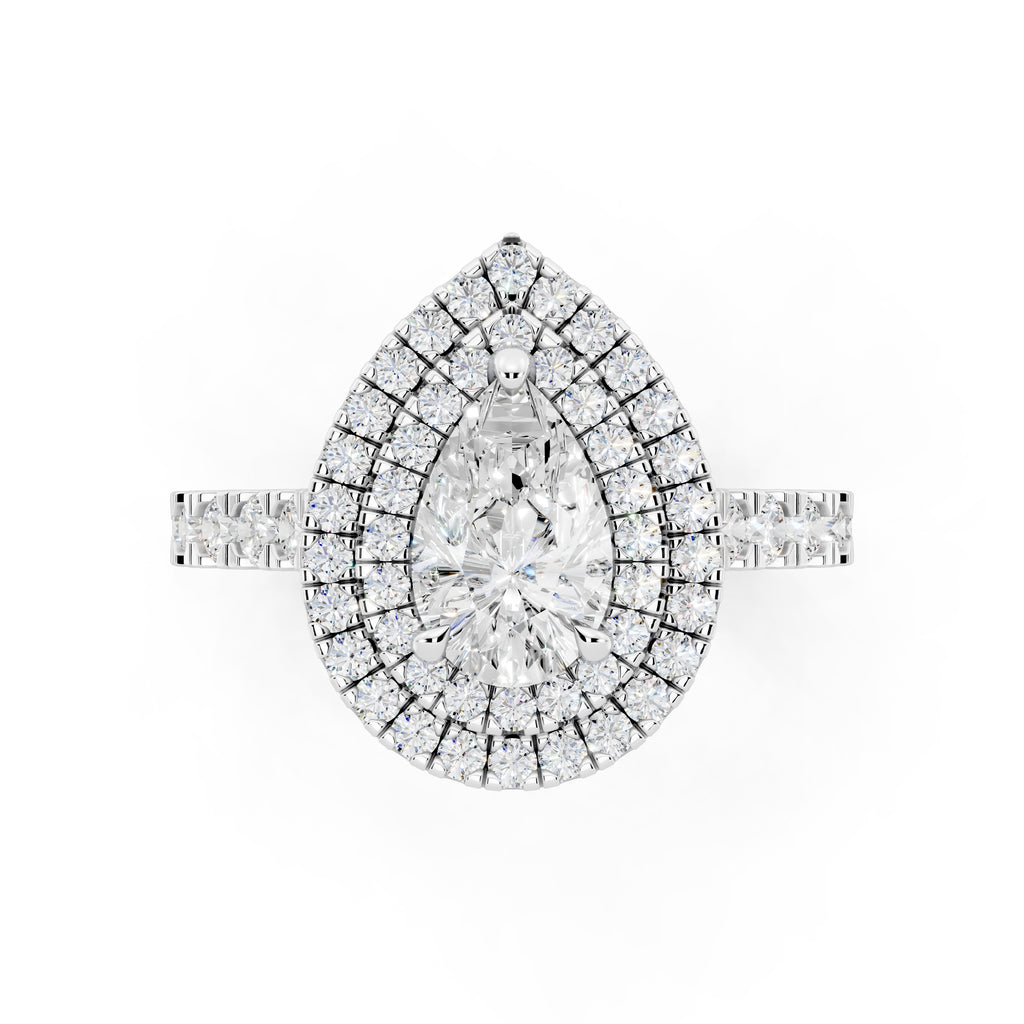 Customizable 1ct Lab Diamond Pear cut Engagement Ring with double Halo