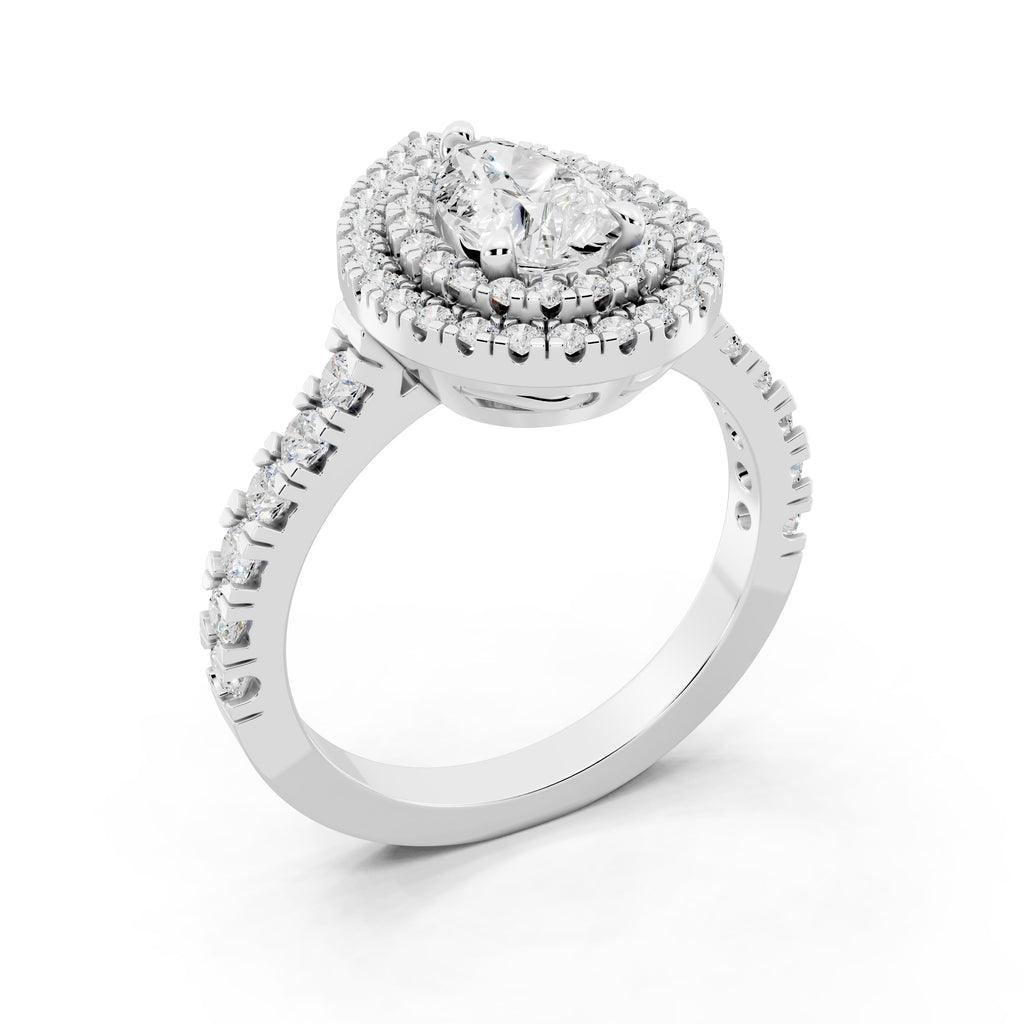 Customizable 1ct Lab Diamond Pear cut Engagement Ring with double Halo