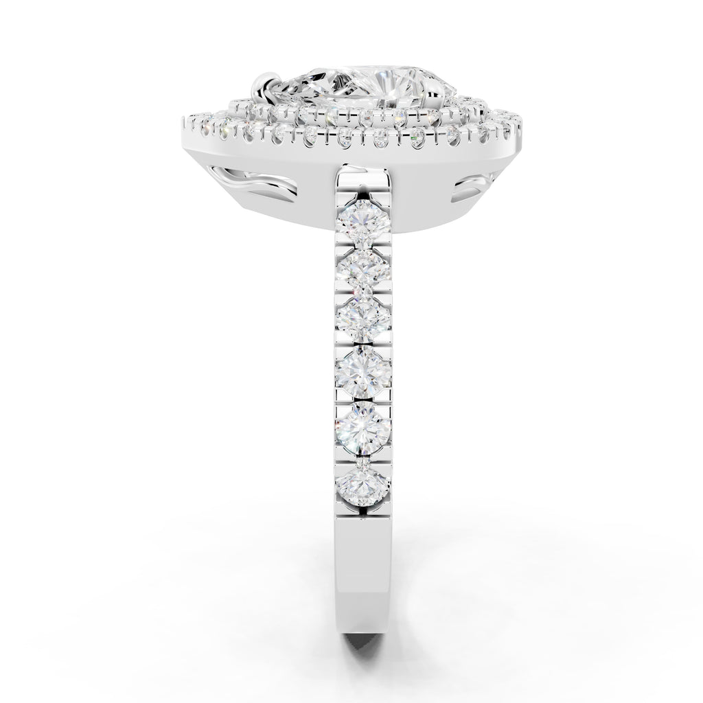 Customizable 1ct Lab Diamond Pear cut Engagement Ring with double Halo