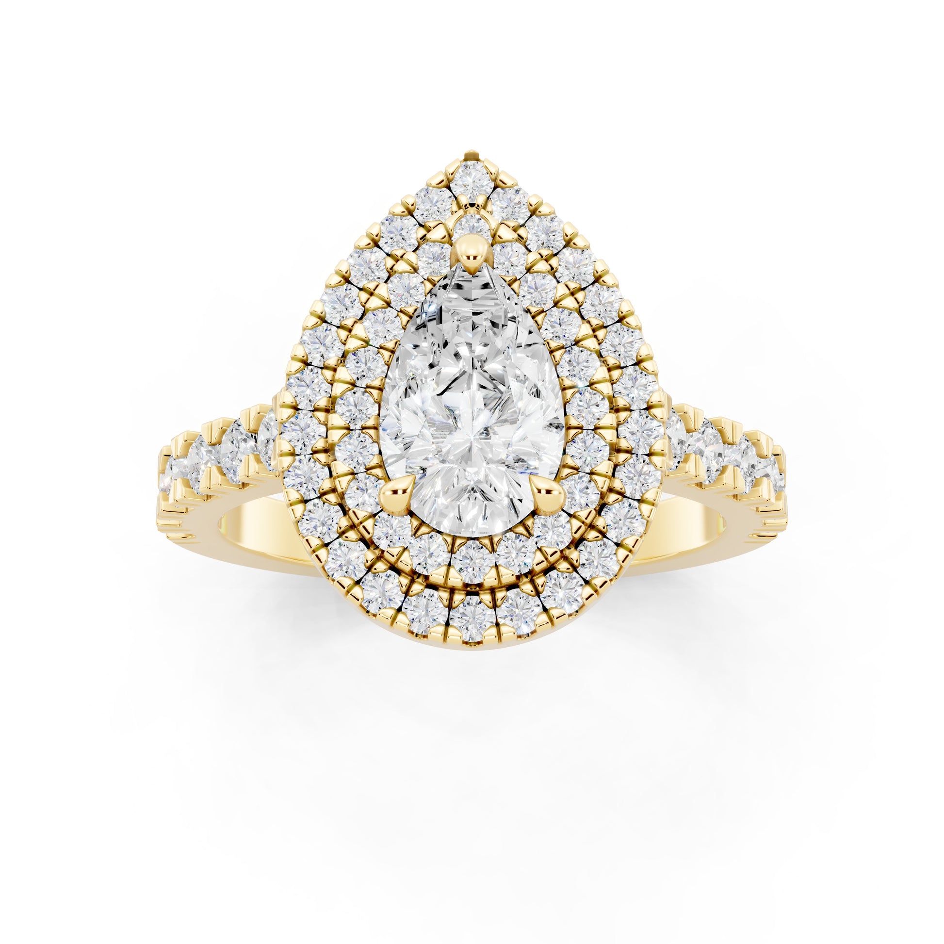 Customizable 1ct Lab Diamond Pear cut Engagement Ring with double Halo