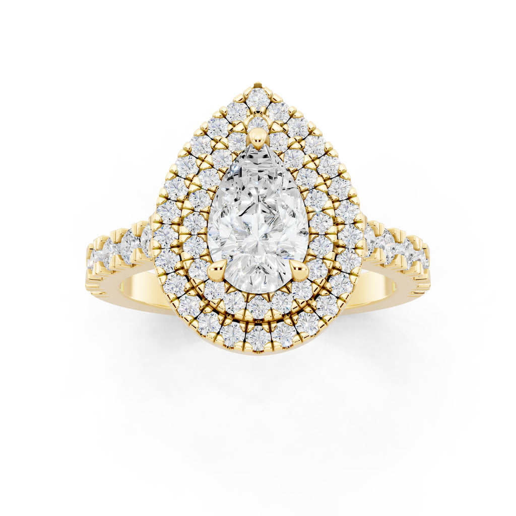 Customizable 1ct Lab Diamond Pear cut Engagement Ring with double Halo