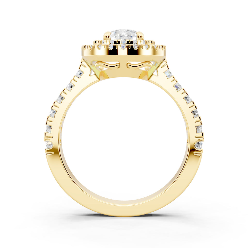 Customizable 1ct Lab Diamond Pear cut Engagement Ring with double Halo
