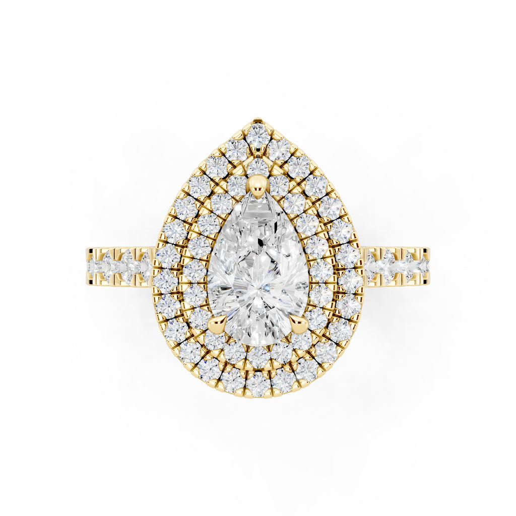 Customizable 1ct Lab Diamond Pear cut Engagement Ring with double Halo