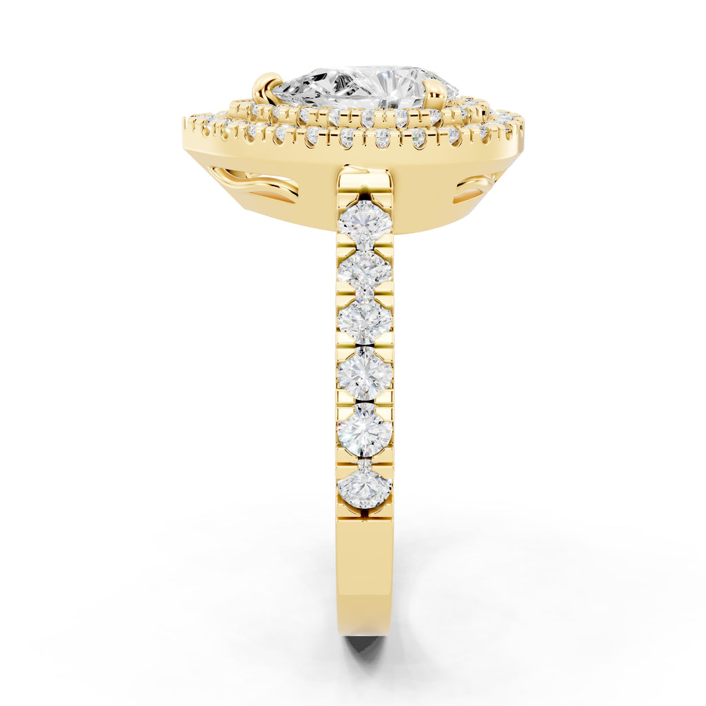 Customizable 1ct Lab Diamond Pear cut Engagement Ring with double Halo