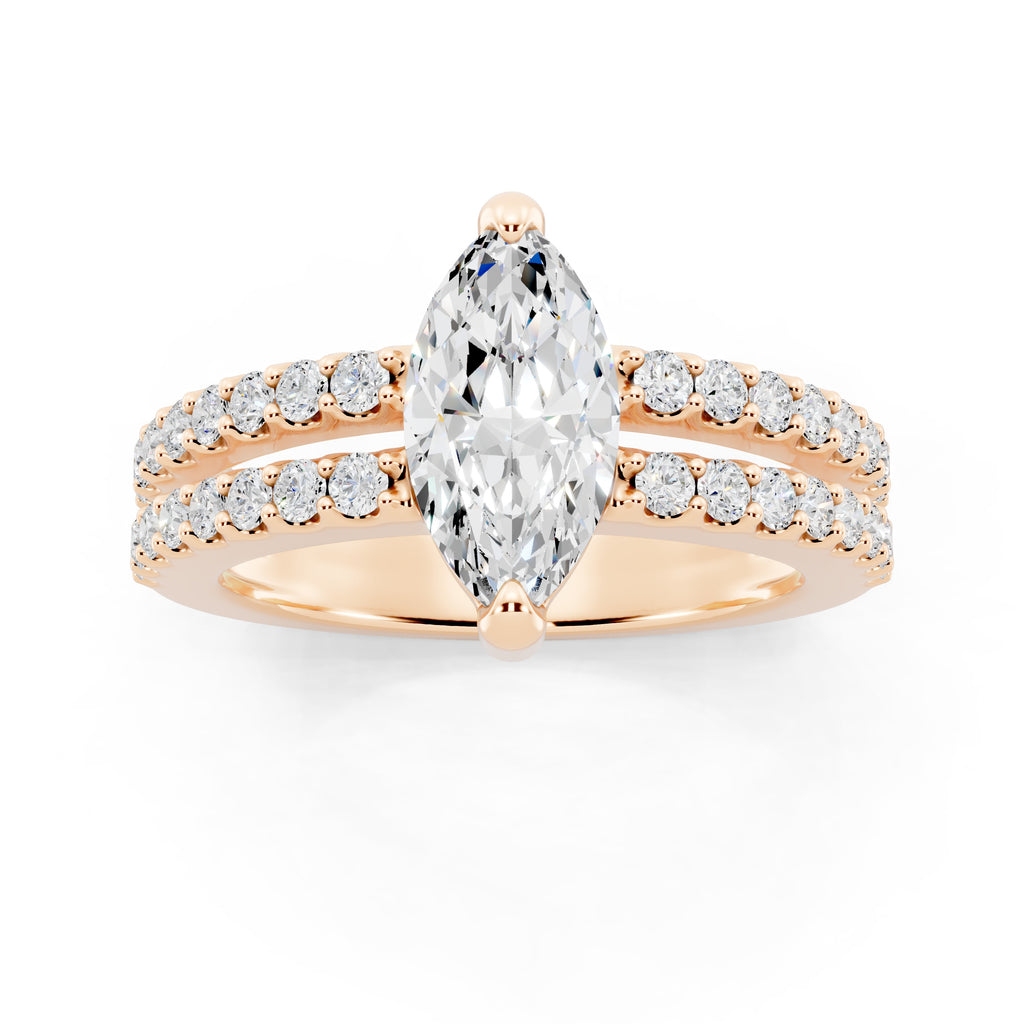 Customizable 1ct Marquise cut Lab Diamond with Split double band