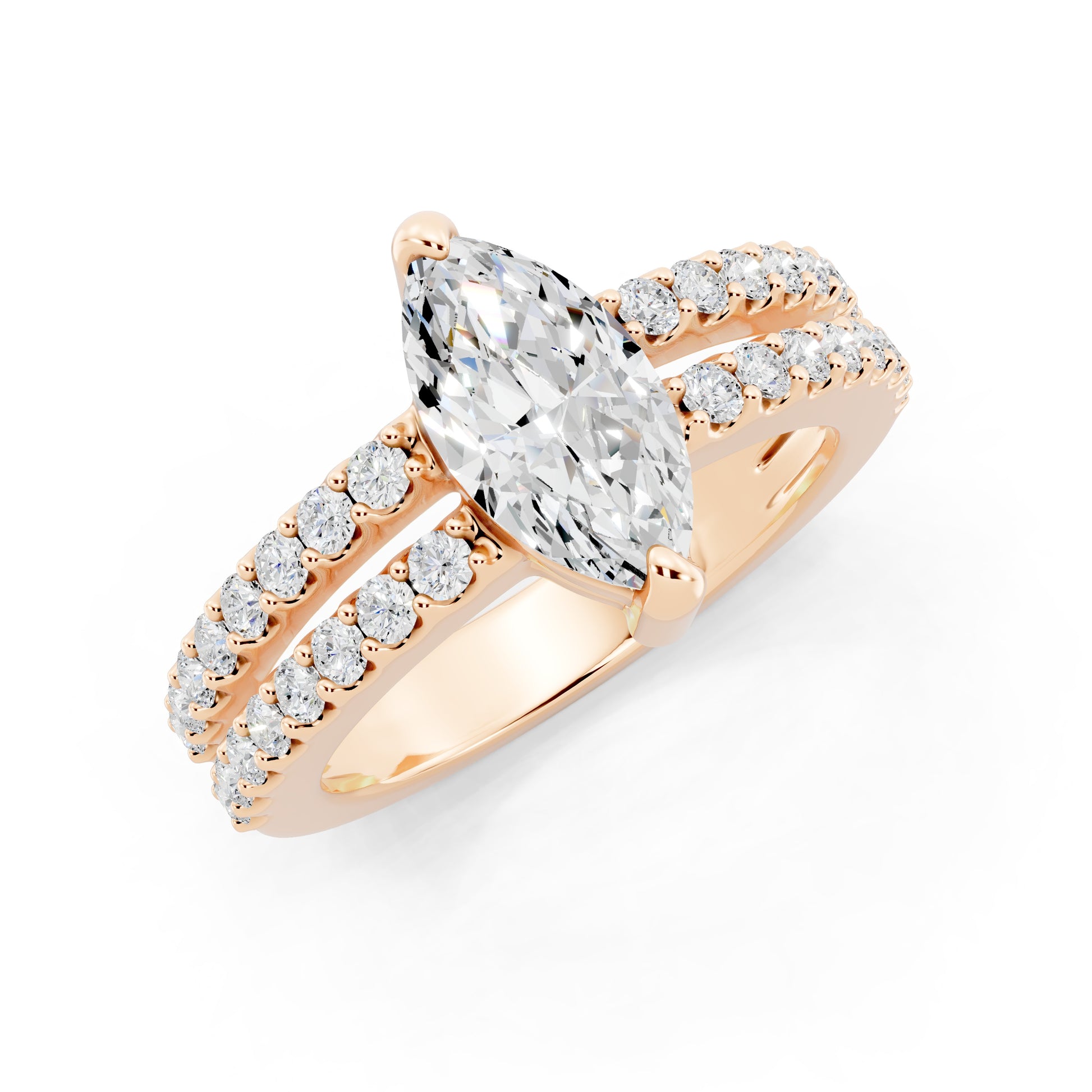 Customizable 1ct Marquise cut Lab Diamond with Split double band