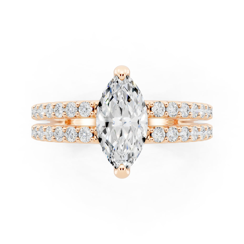 Customizable 1ct Marquise cut Lab Diamond with Split double band