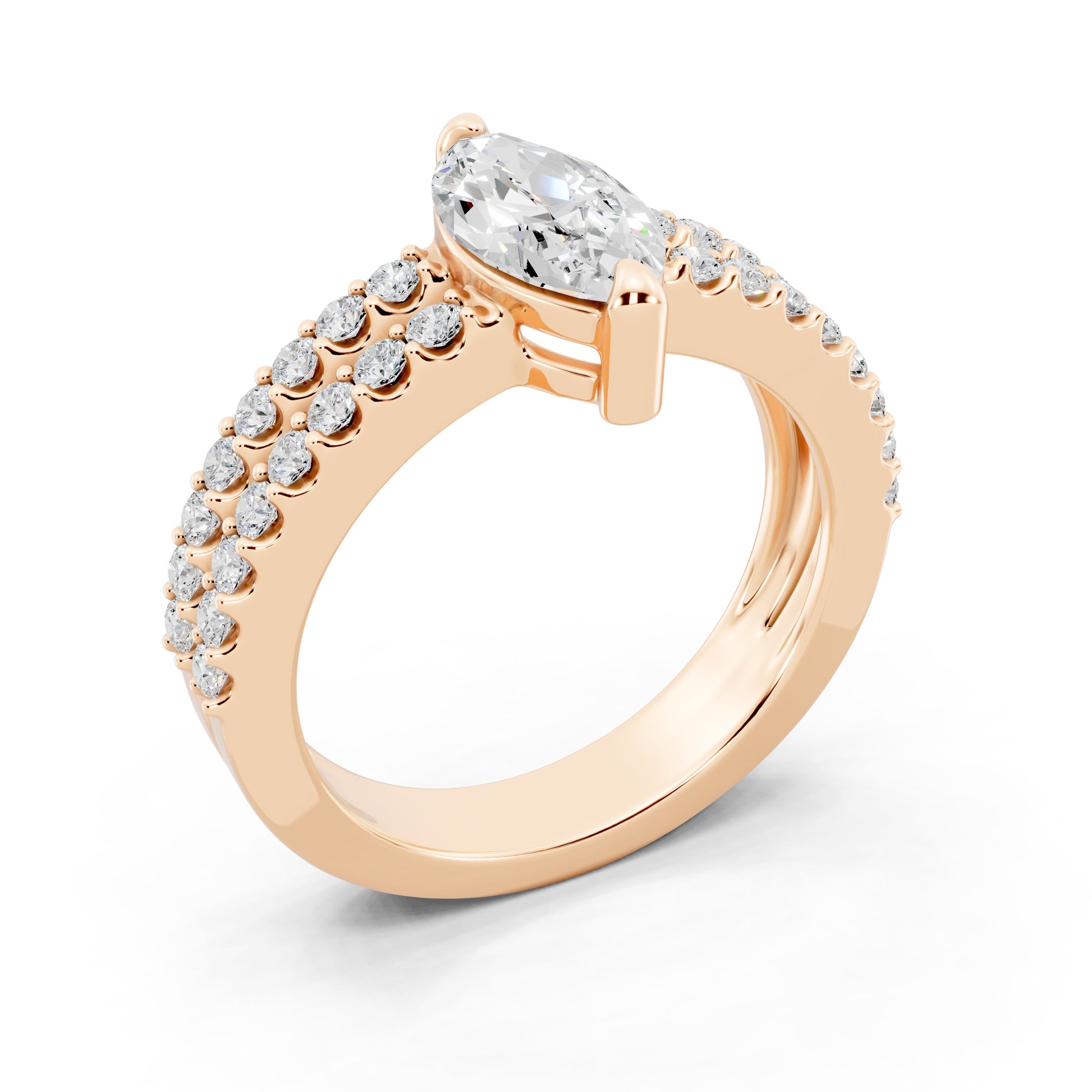 Customizable 1ct Marquise cut Lab Diamond with Split double band