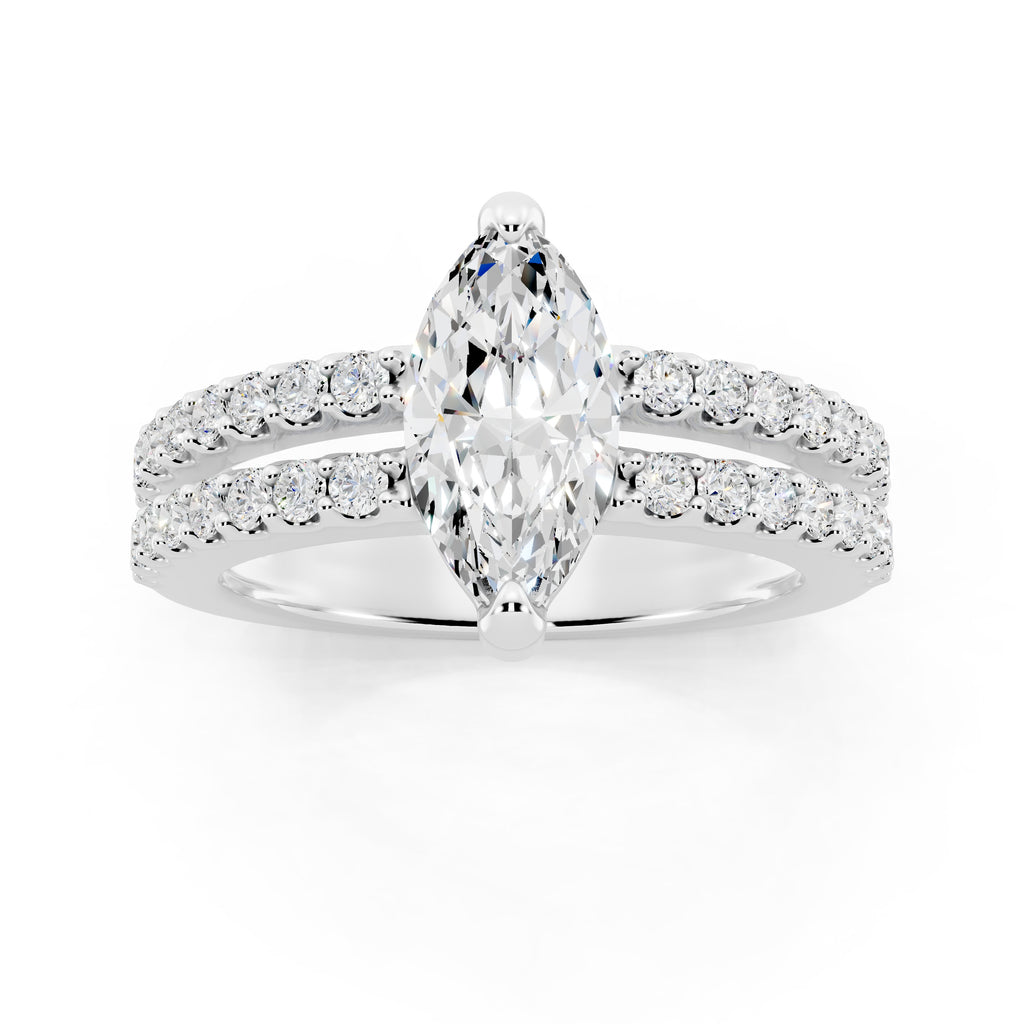 Customizable 1ct Marquise cut Lab Diamond with Split double band