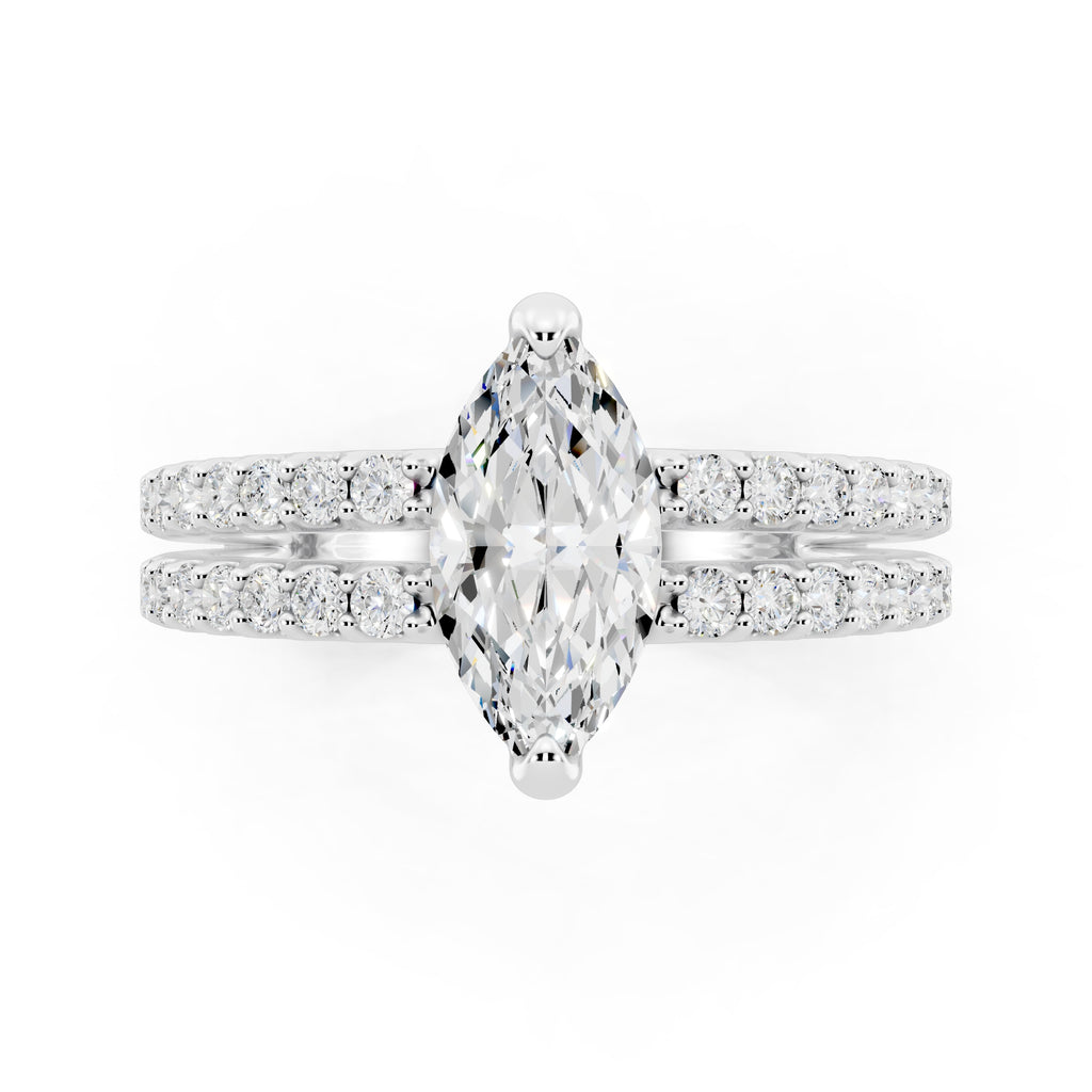 Customizable 1ct Marquise cut Lab Diamond with Split double band