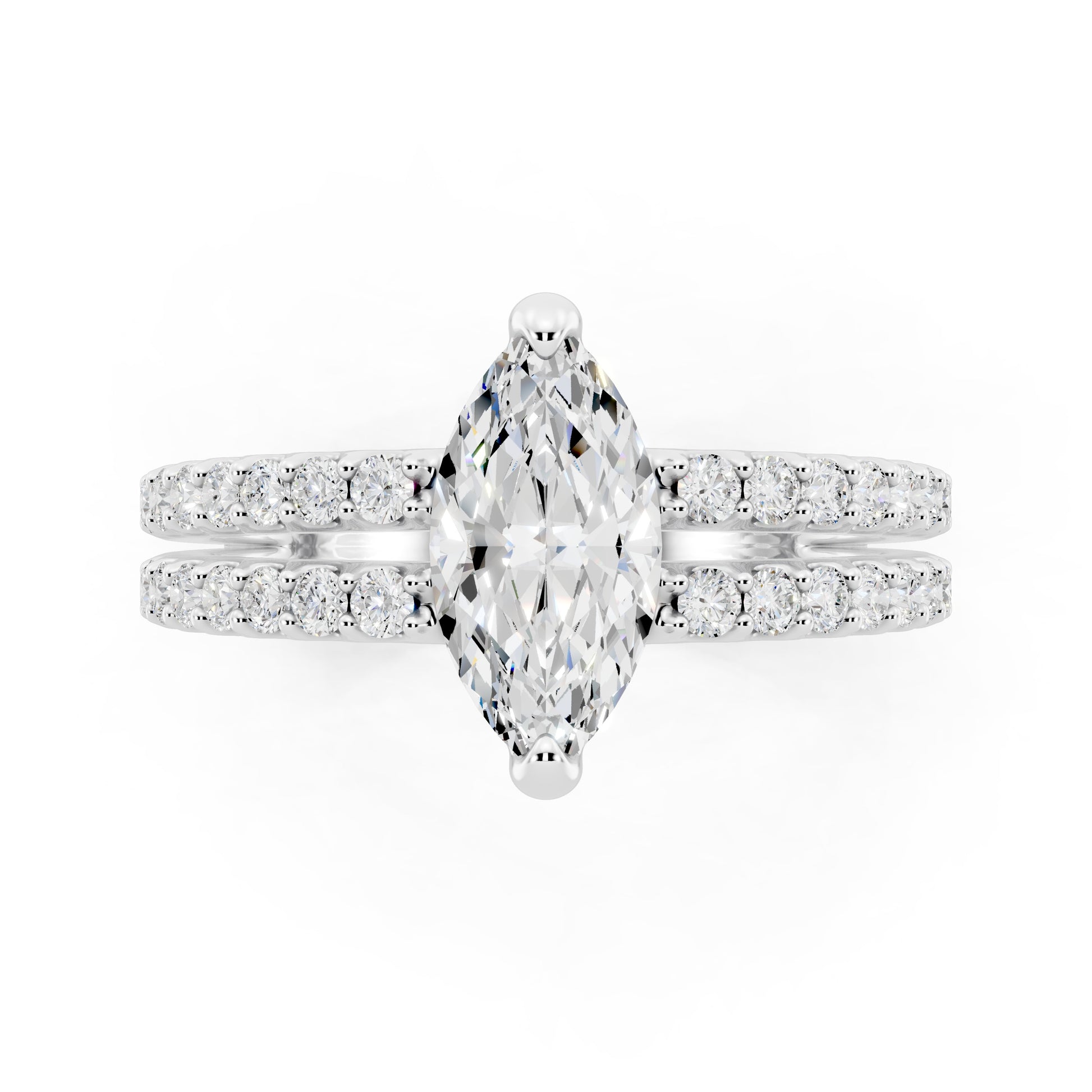 Customizable 1ct Marquise cut Lab Diamond with Split double band