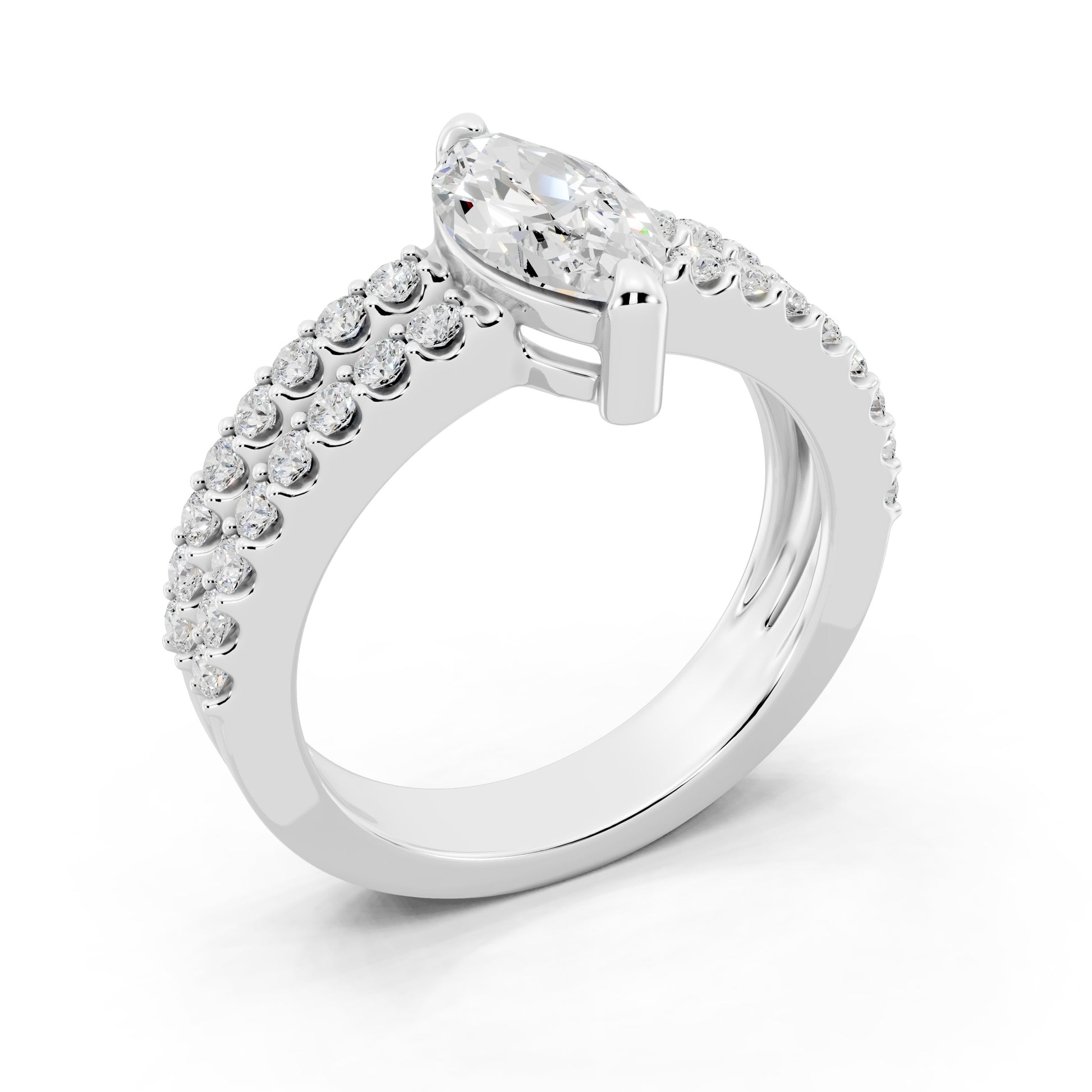 Customizable 1ct Marquise cut Lab Diamond with Split double band