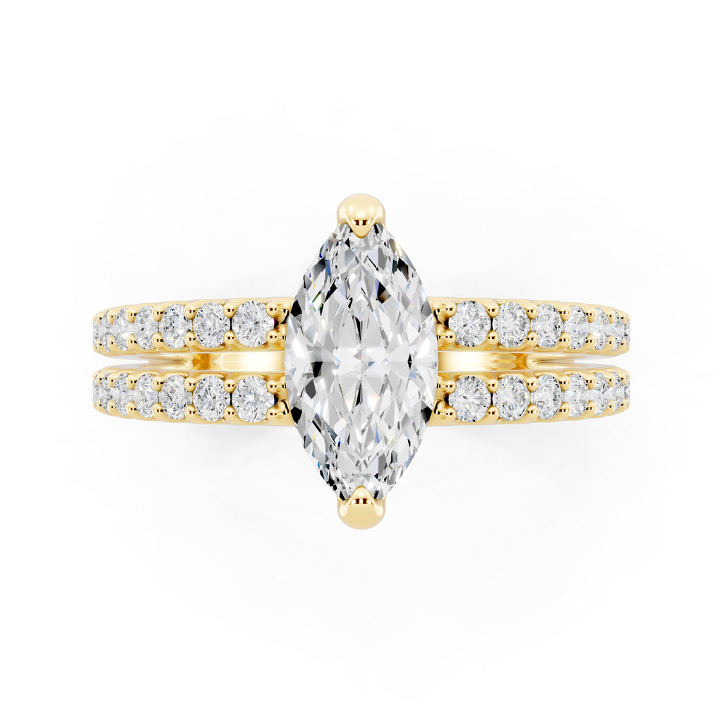 Customizable 1ct Marquise cut Lab Diamond with Split double band