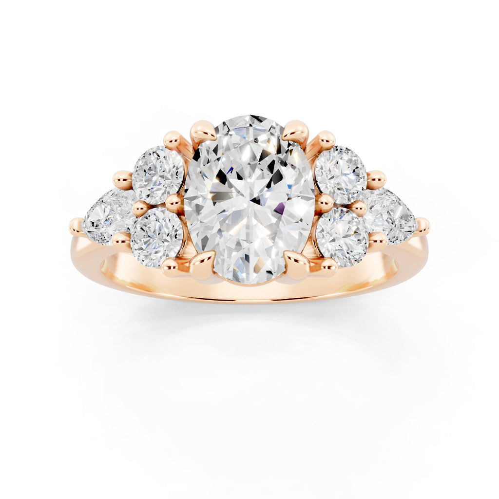 Customizable 1ct center Lab Diamond with Pear Diamonds on the sides