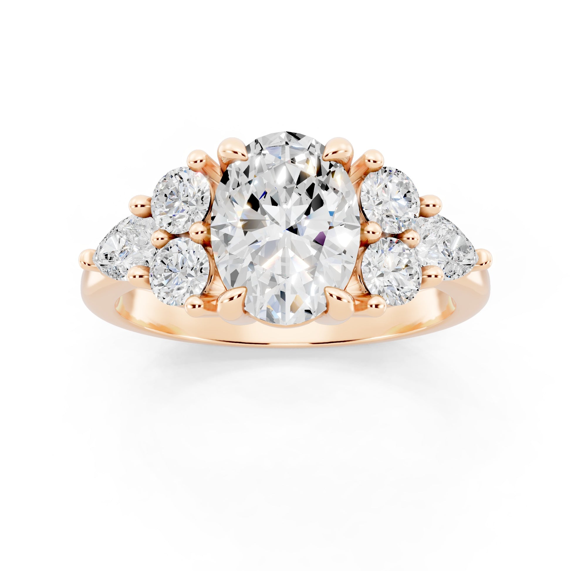 Customizable 1ct center Lab Diamond with Pear Diamonds on the sides