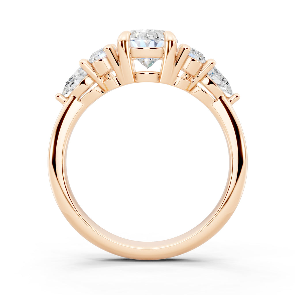Customizable 1ct center Lab Diamond with Pear Diamonds on the sides