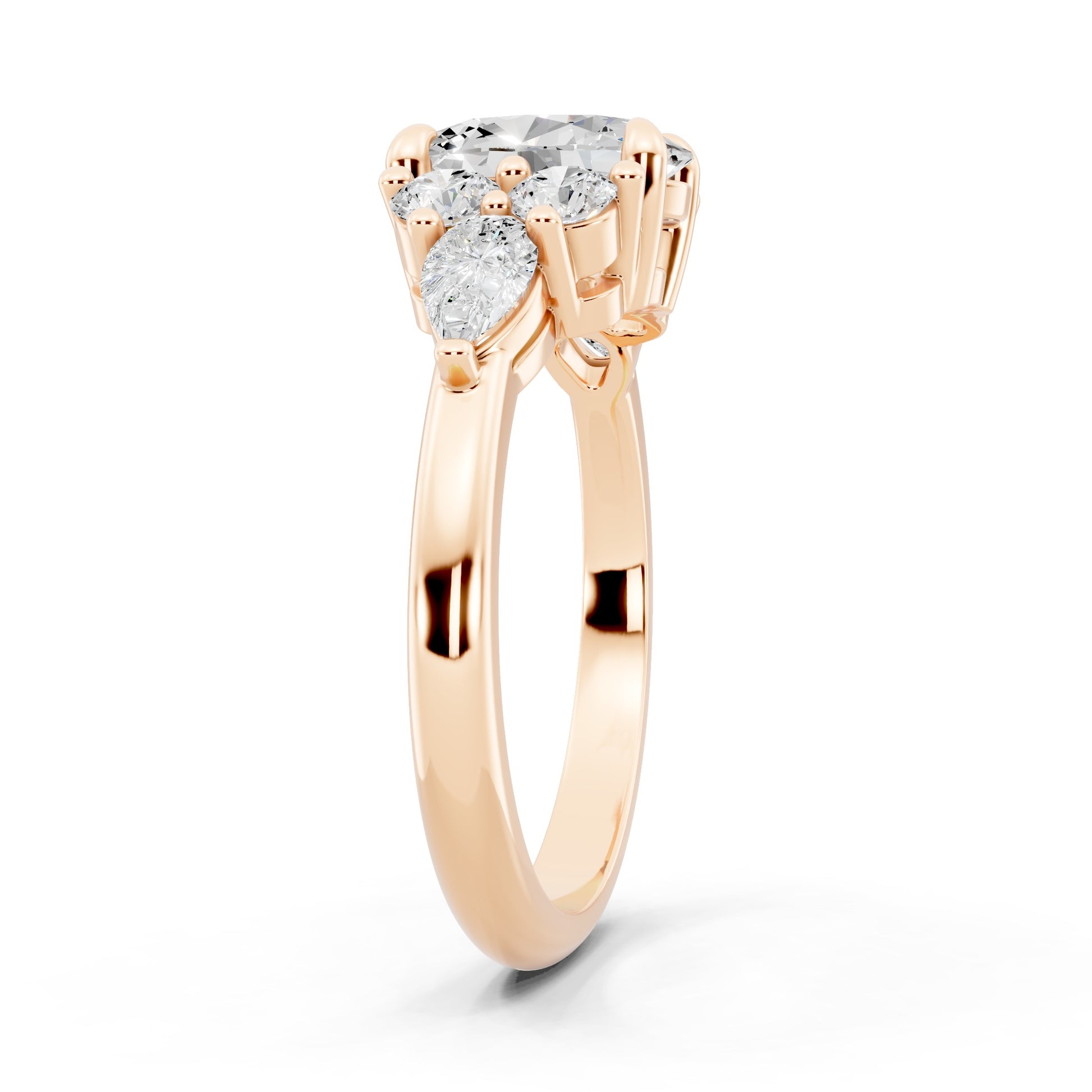 Customizable 1ct center Lab Diamond with Pear Diamonds on the sides