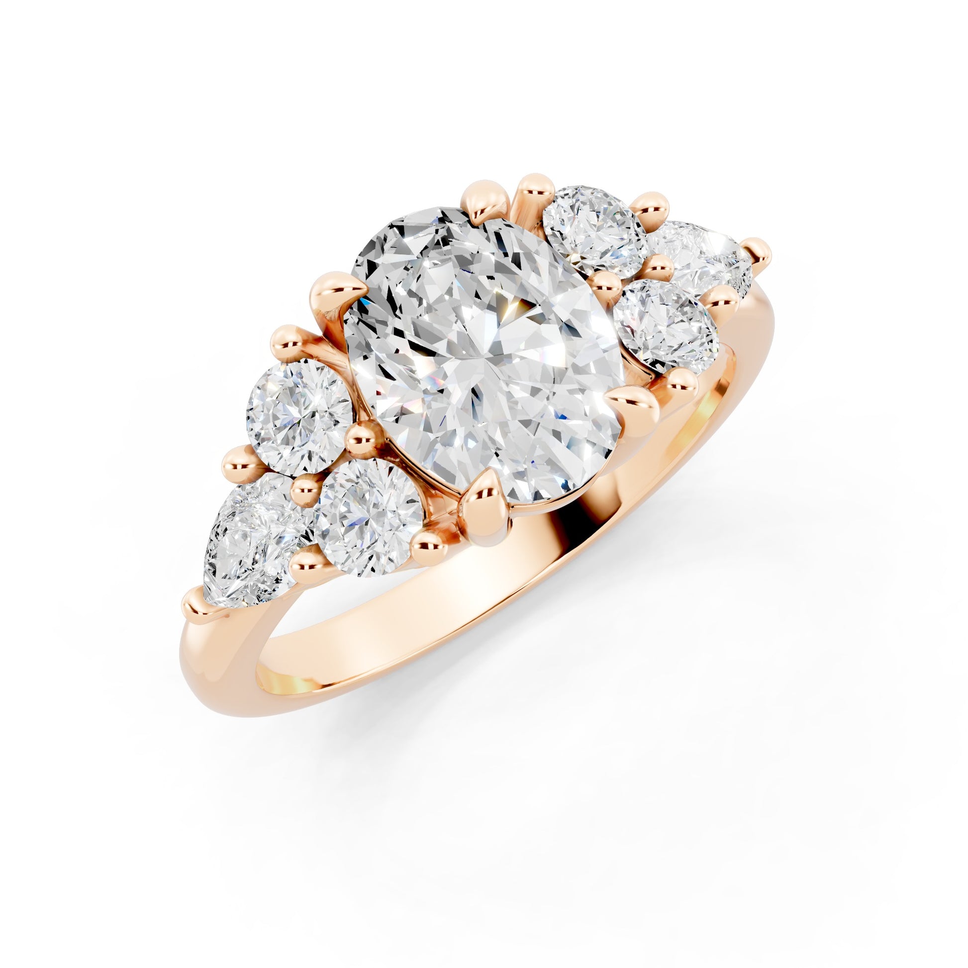 Customizable 1ct center Lab Diamond with Pear Diamonds on the sides