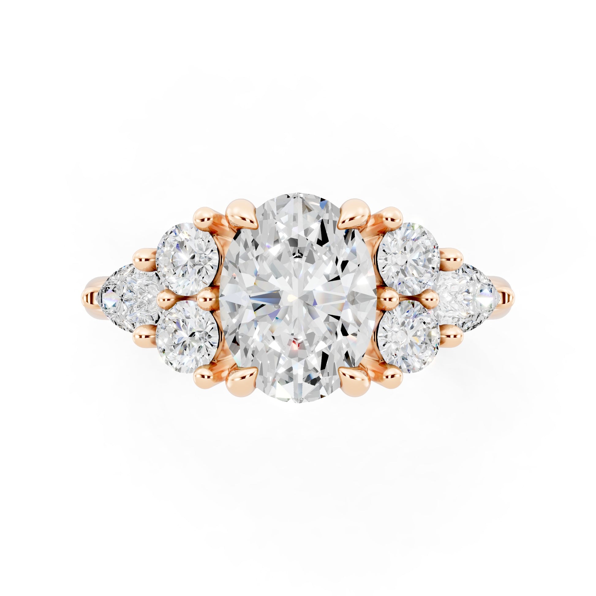 Customizable 1ct center Lab Diamond with Pear Diamonds on the sides