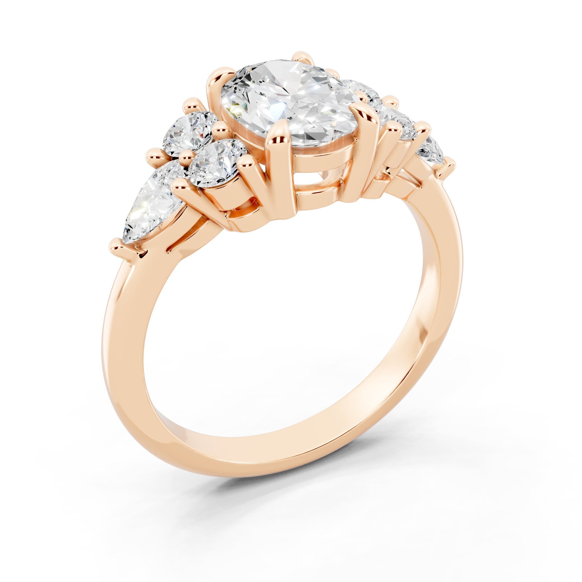 Customizable 1ct center Lab Diamond with Pear Diamonds on the sides
