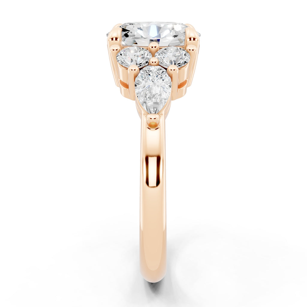 Customizable 1ct center Lab Diamond with Pear Diamonds on the sides